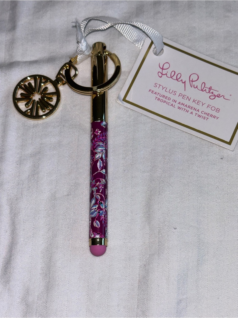 LILLY PULITZER Rubber Stylus Tip Pen Key Fob Amarena Cherry Tropical  O/S